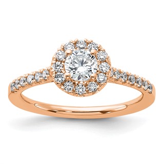 14k Rose Gold 3/4 carat Lab Grown Diamond VS/SI+ G+ Round Complete Halo Engagement Ring