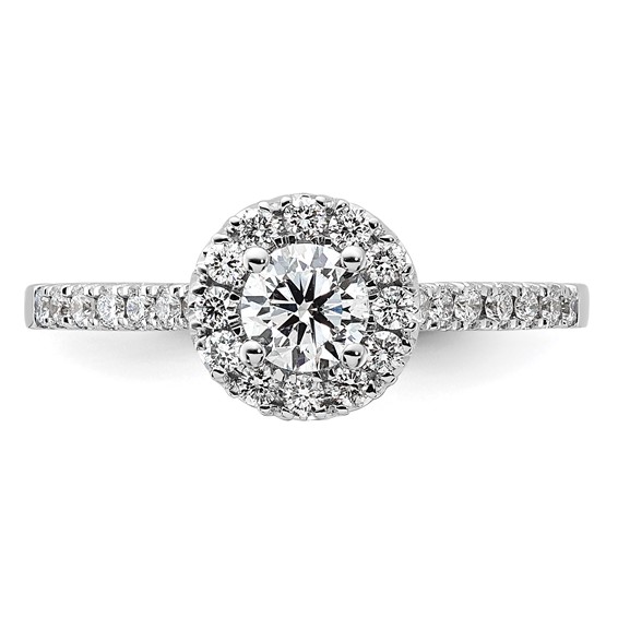 14k White Gold 3/4 carat Lab Grown Diamond VS/SI+ G+ Round Complete Halo Engagement Ring