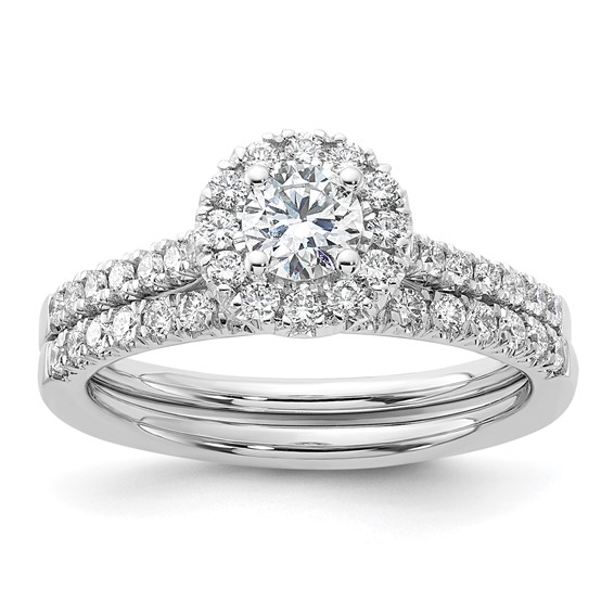 14k White Gold 3/4 carat Lab Grown Diamond VS/SI+ G+ Round Complete Halo Engagement Ring