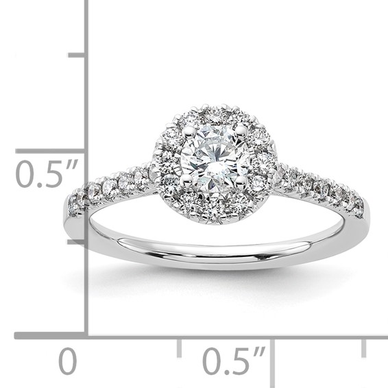 14k White Gold 3/4 carat Lab Grown Diamond VS/SI+ G+ Round Complete Halo Engagement Ring