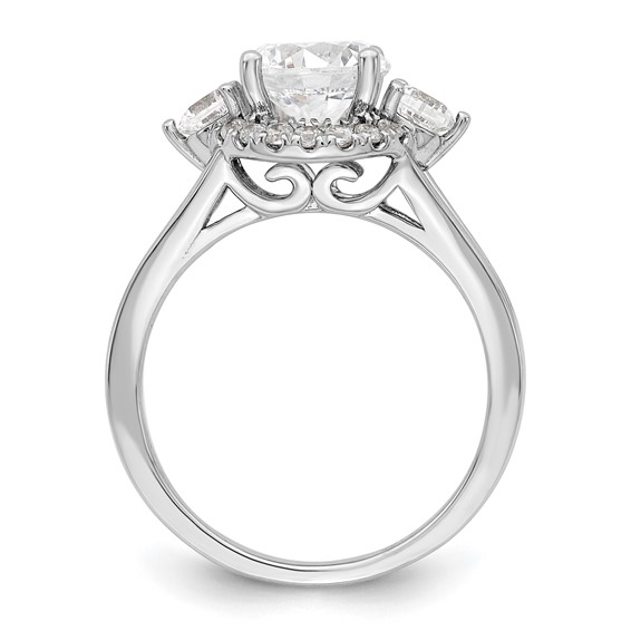 14k White Gold 1/2 carat Lab Grown Diamond VS/SI+ G+ 1 1/2 carat Center Round Semi Mount Three Stone Engagement Ring