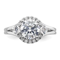 14K White Gold 0.50 Carat Lab Grown Diamond VS SI+ G+ 1.50 Carat Center Round Semi Mount Three Stone Engagement Ring view 4