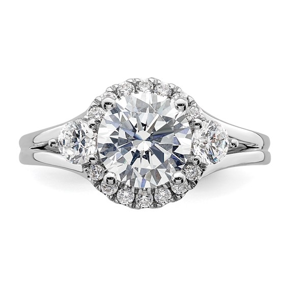 14k White Gold 1/2 carat Lab Grown Diamond VS/SI+ G+ 1 1/2 carat Center Round Semi Mount Three Stone Engagement Ring