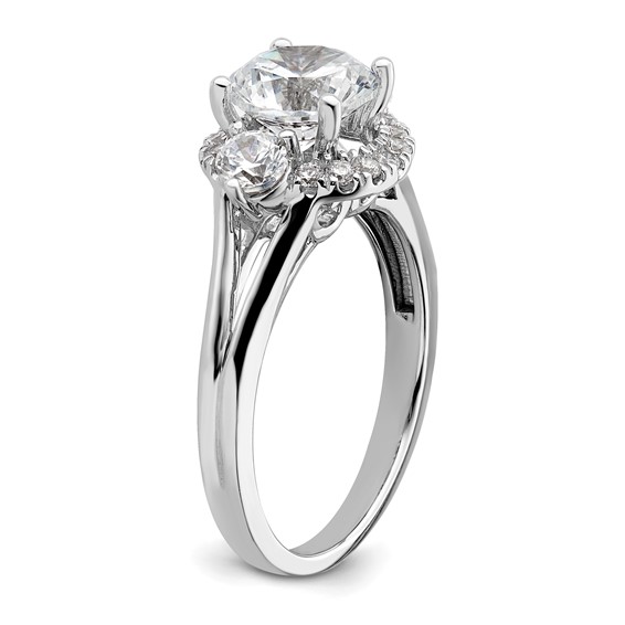14k White Gold 1/2 carat Lab Grown Diamond VS/SI+ G+ 1 1/2 carat Center Round Semi Mount Three Stone Engagement Ring