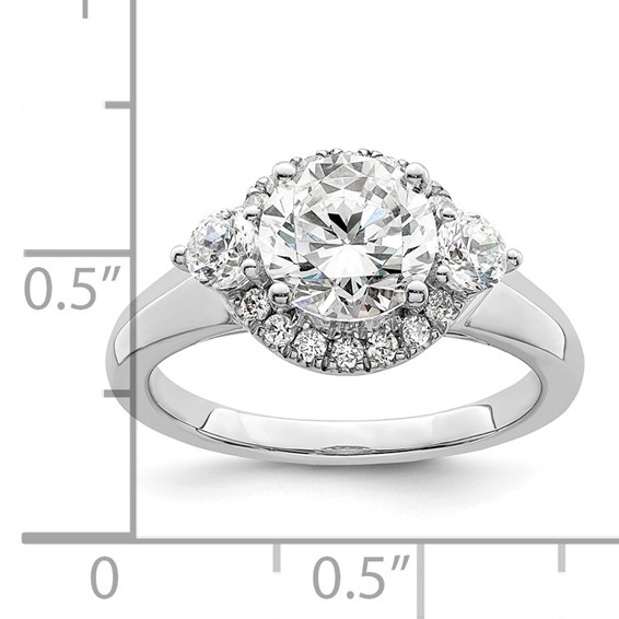 14k White Gold 1/2 carat Lab Grown Diamond VS/SI+ G+ 1 1/2 carat Center Round Semi Mount Three Stone Engagement Ring