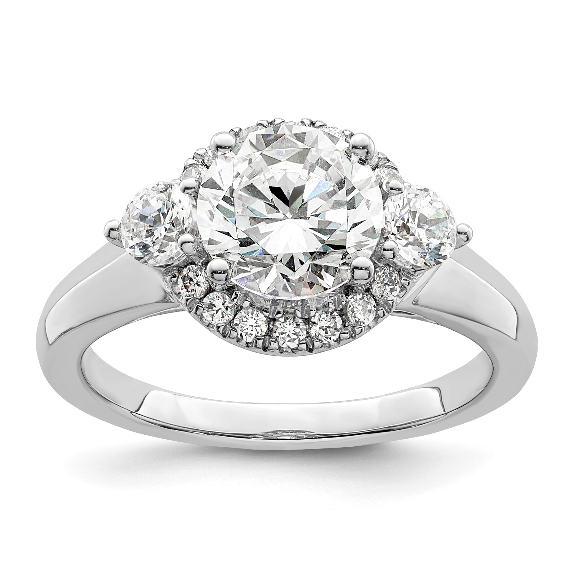 14k White Gold 1/2 carat Lab Grown Diamond VS/SI+ G+ 1 1/2 carat Center Round Semi Mount Three Stone Engagement Ring (RM6755E-150-WLG)
