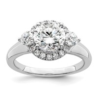 14K White Gold 0.50 Carat Lab Grown Diamond VS SI+ G+ 1.50 Carat Center Round Semi Mount Three Stone Engagement Ring view 1