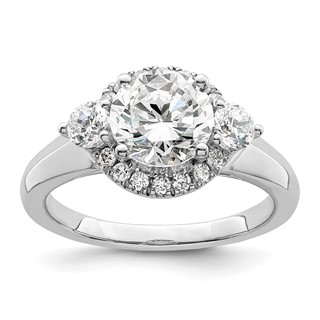 14k White Gold 1/2 carat Lab Grown Diamond VS/SI+ G+ 1 1/2 carat Center Round Semi Mount Three Stone Engagement Ring