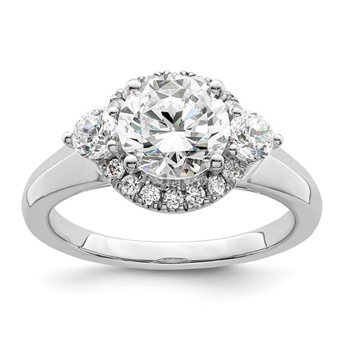 14K White Gold 0.50 Carat Lab Grown Diamond VS SI+ G+ 1.50 Carat Center Round Semi Mount Three Stone Engagement Ring
