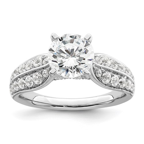 14K White Gold 0.62 Carat Lab Grown Diamond VS SI+ G+ 1.50 Carat Center Round Semi Mount Shared Prong Engagement Ring