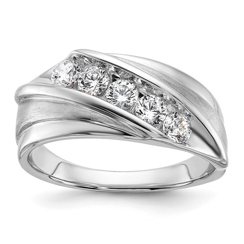 IBGoodman 10K White Gold 0.75 Carat Lab Grown Diamond VS SI+ G+ Five Stone Complete Men's Ring