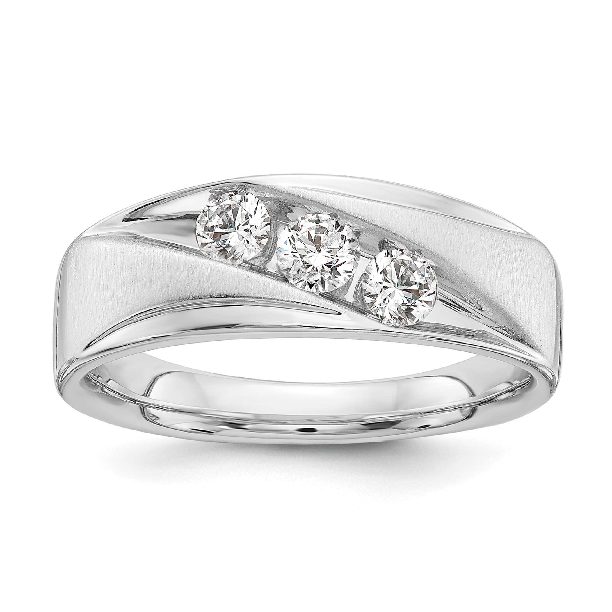 IBGoodman 14k 5/8 carat White Gold Lab Grown Diamond VS/SI+ G+ Three Stone Complete Men's Ring (RM6770B-060-WLG)