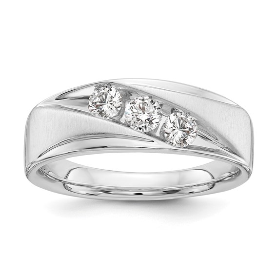 IBGoodman 14k 5/8 carat White Gold Lab Grown Diamond VS/SI+ G+ Three Stone Complete Men's Ring