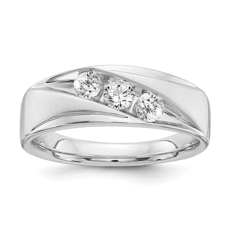 IBGoodman 14k 5/8 carat White Gold Lab Grown Diamond VS/SI+ G+ Three Stone Complete Men's Ring