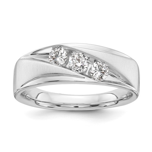 IBGoodman 14K 0.62 Carat White Gold Lab Grown Diamond VS SI+ G+ Three Stone Complete Men's Ring