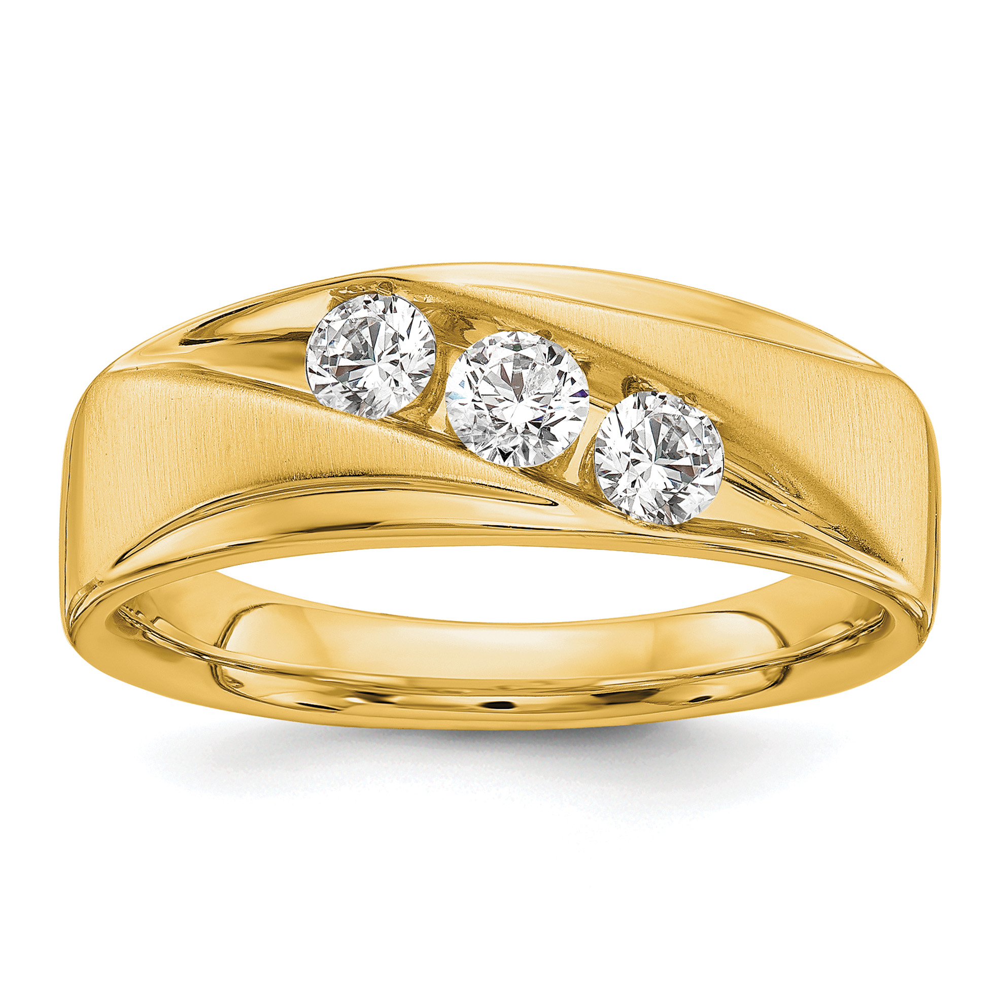 IBGoodman 14k 5/8 carat Lab Grown Diamond VS/SI+ G+ Three Stone Complete Men's Ring (RM6770B-060-YLG)