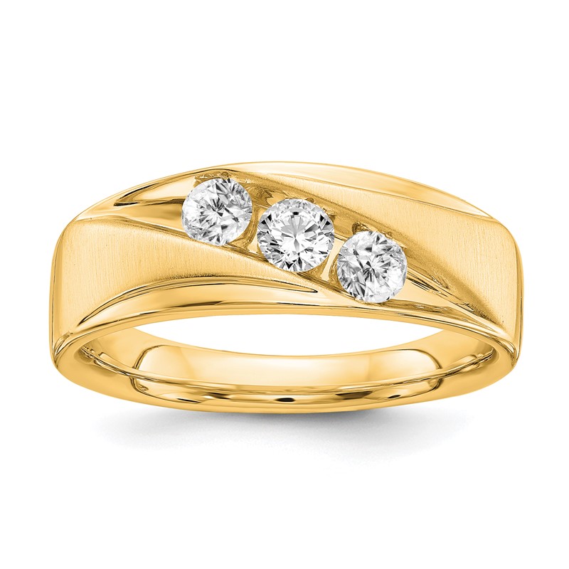 IBGoodman 14k 5/8 carat Lab Grown Diamond VS/SI+ G+ Three Stone Complete Men's Ring