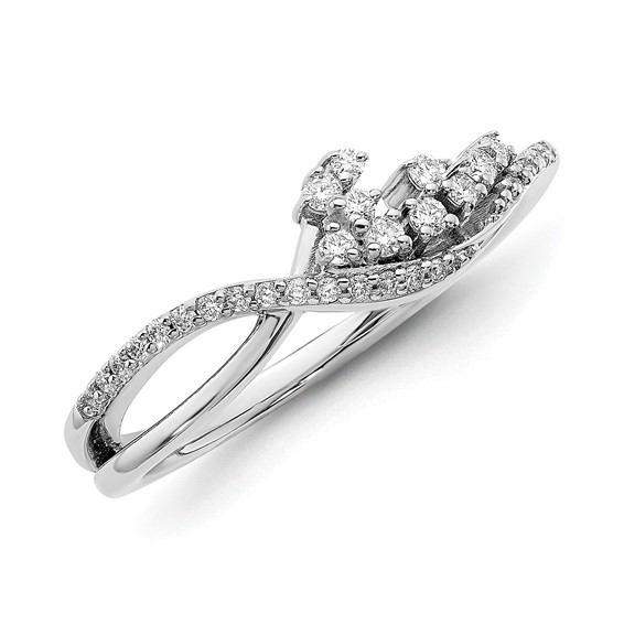 14k White Gold Polished Fancy Florina Wave 1/6 carat Diamond Ring