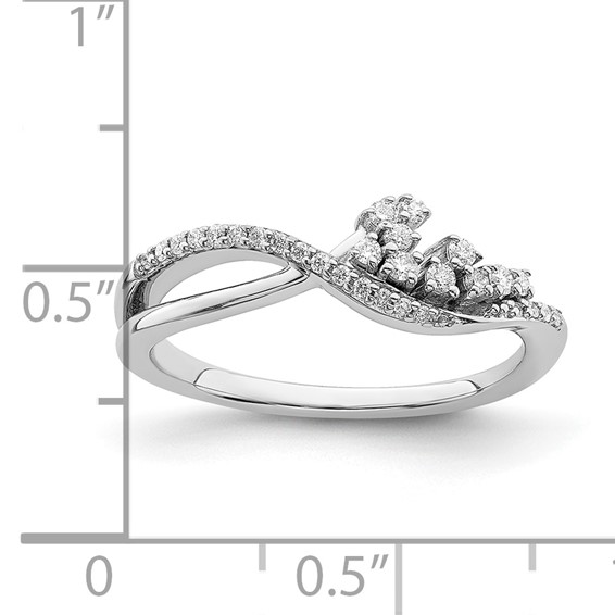 14k White Gold Polished Fancy Florina Wave 1/6 carat Diamond Ring