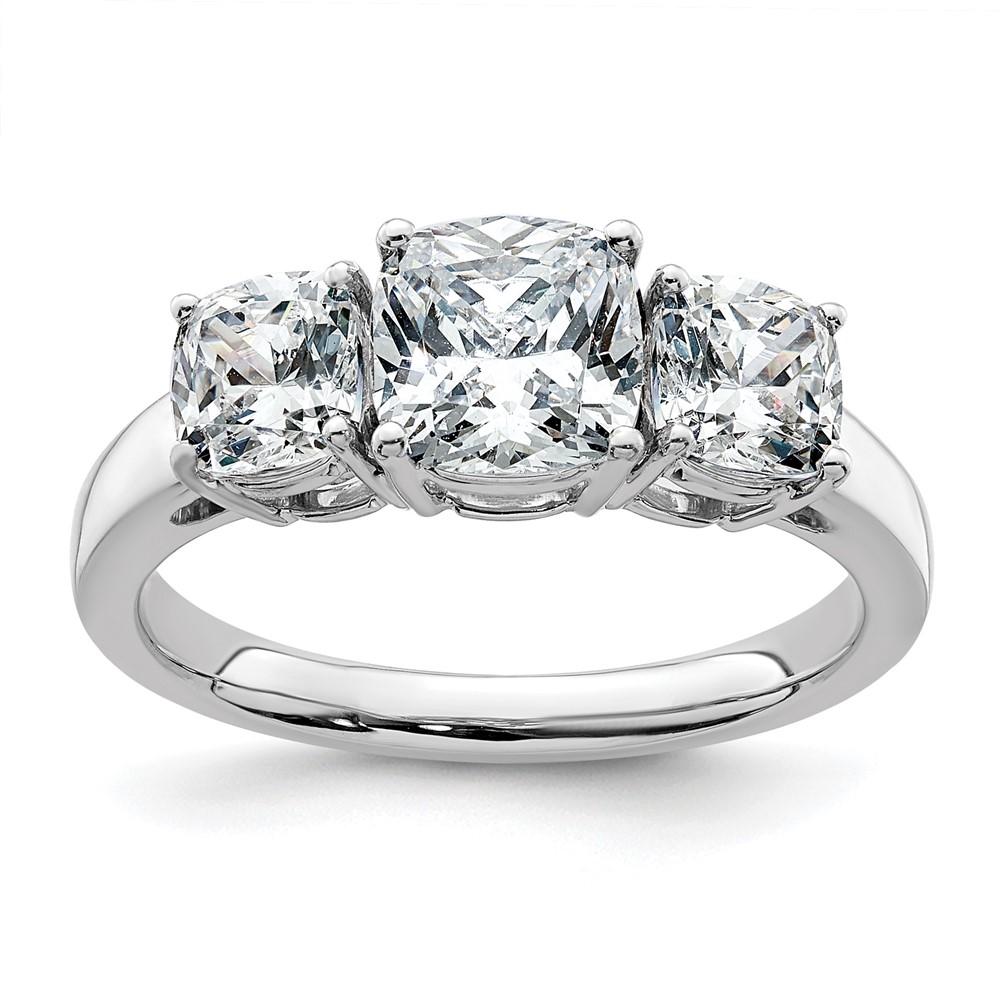 14K White Gold 2.33 Carat Certified Lab Grown Diamond VS+ F+ Cushion Complete Three Stone Engagement Ring