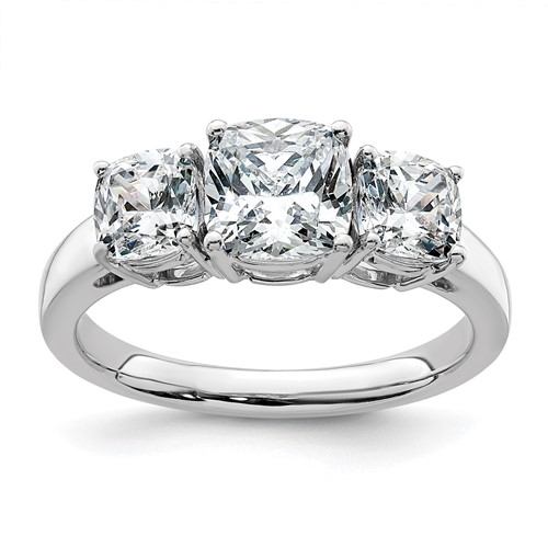 14K White Gold 2.33 Carat Certified Lab Grown Diamond VS+ F+ Cushion Complete Three Stone Engagement Ring