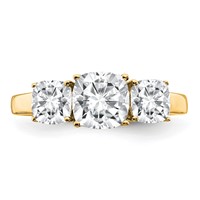 14K Yellow Gold 2.33 Carat Certified Lab Grown Diamond VS+ F+ Cushion Complete Three Stone Engagement Ring view 4