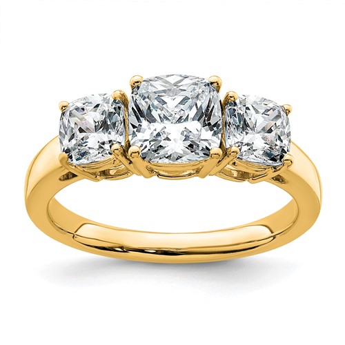 14K Yellow Gold 2.33 Carat Certified Lab Grown Diamond VS+ F+ Cushion Complete Three Stone Engagement Ring