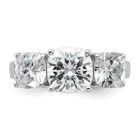 14K White Gold 3.75 Carat Certified Lab Grown Diamond VS+ F+ Cushion Complete Three Stone Engagement Ring view 4