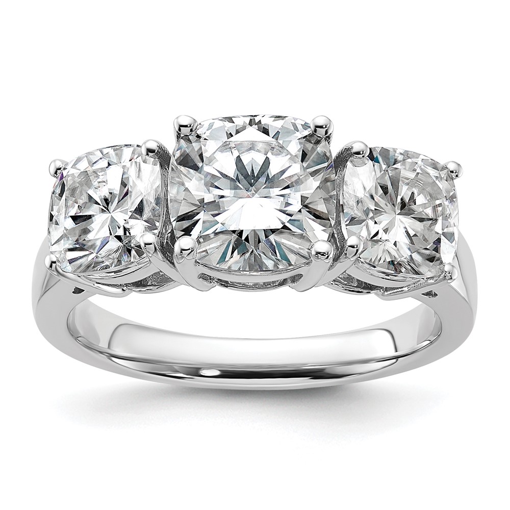 14K White Gold 3.75 Carat Certified Lab Grown Diamond VS+ F+ Cushion Complete Three Stone Engagement Ring