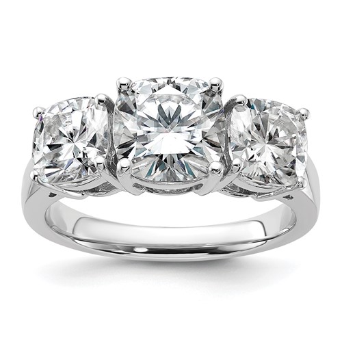 14K White Gold 3.75 Carat Certified Lab Grown Diamond VS+ F+ Cushion Complete Three Stone Engagement Ring