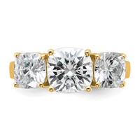 14K Yellow Gold 3.75 Carat Certified Lab Grown Diamond VS+ F+ Cushion Complete Three Stone Engagement Ring view 4