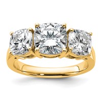 14K Yellow Gold 3.75 Carat Certified Lab Grown Diamond VS+ F+ Cushion Complete Three Stone Engagement Ring view 1