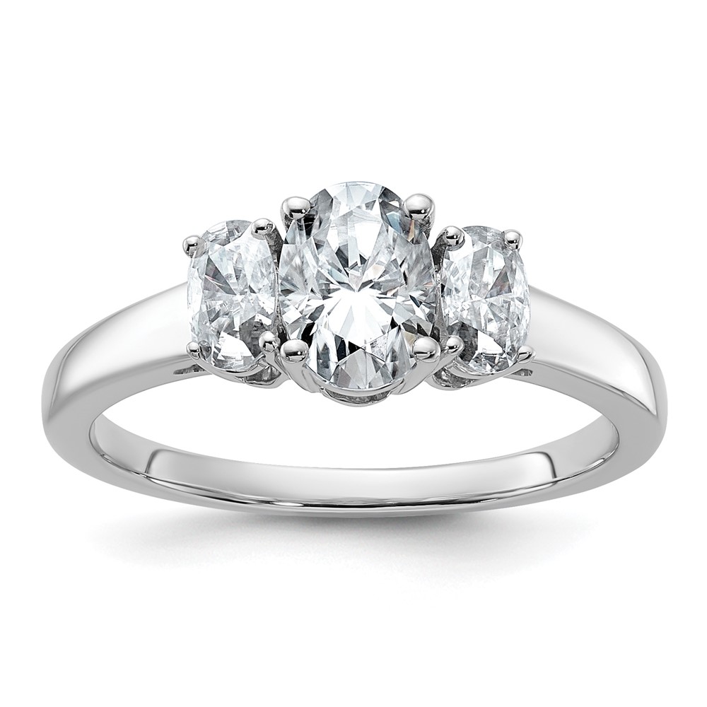 14K White Gold 1.33 Carat Lab Grown Diamond VS+ F+ Oval Complete Three Stone Engagement Ring