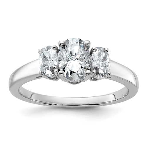 14K White Gold 1.33 Carat Lab Grown Diamond VS+ F+ Oval Complete Three Stone Engagement Ring