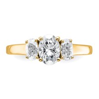 14K Yellow Gold 0.50 Carat Lab Grown Diamond VS+ F+ 0.88 Oval Center Semi Mount Three Stone Engagement Ring view 4