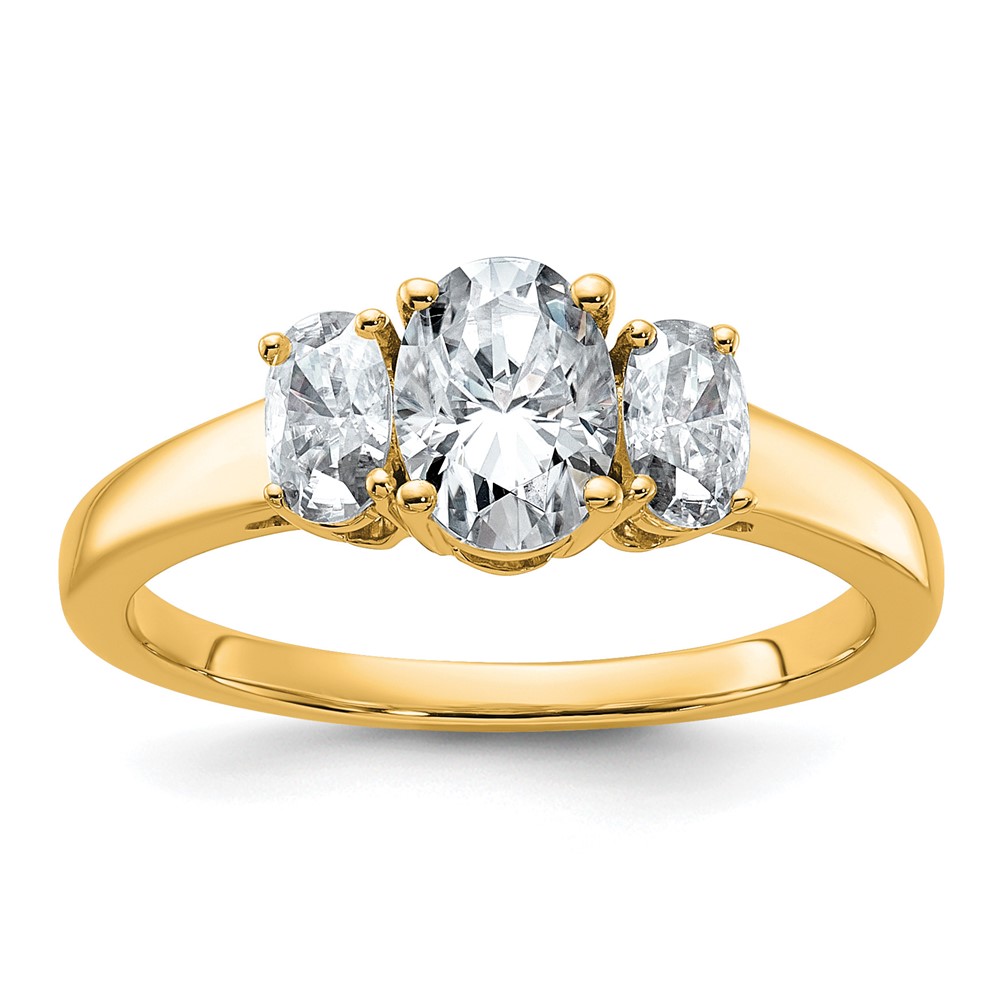 14K Yellow Gold 0.50 Carat Lab Grown Diamond VS+ F+ 0.88 Oval Center Semi Mount Three Stone Engagement Ring