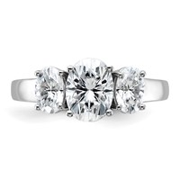 14K White Gold 3 Carat Lab Grown Diamond VS+ F+ Oval Complete Three Stone Engagement Ring view 4