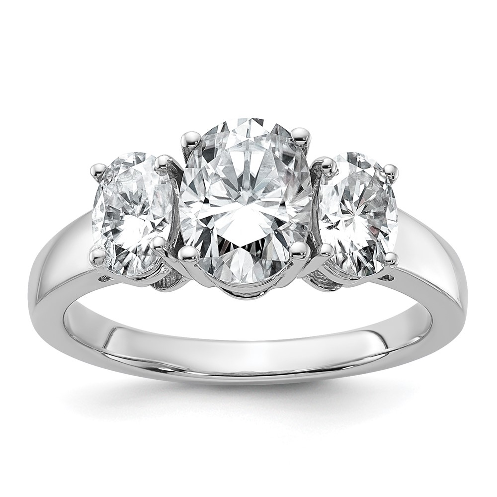 14K White Gold 3 Carat Lab Grown Diamond VS+ F+ Oval Complete Three Stone Engagement Ring