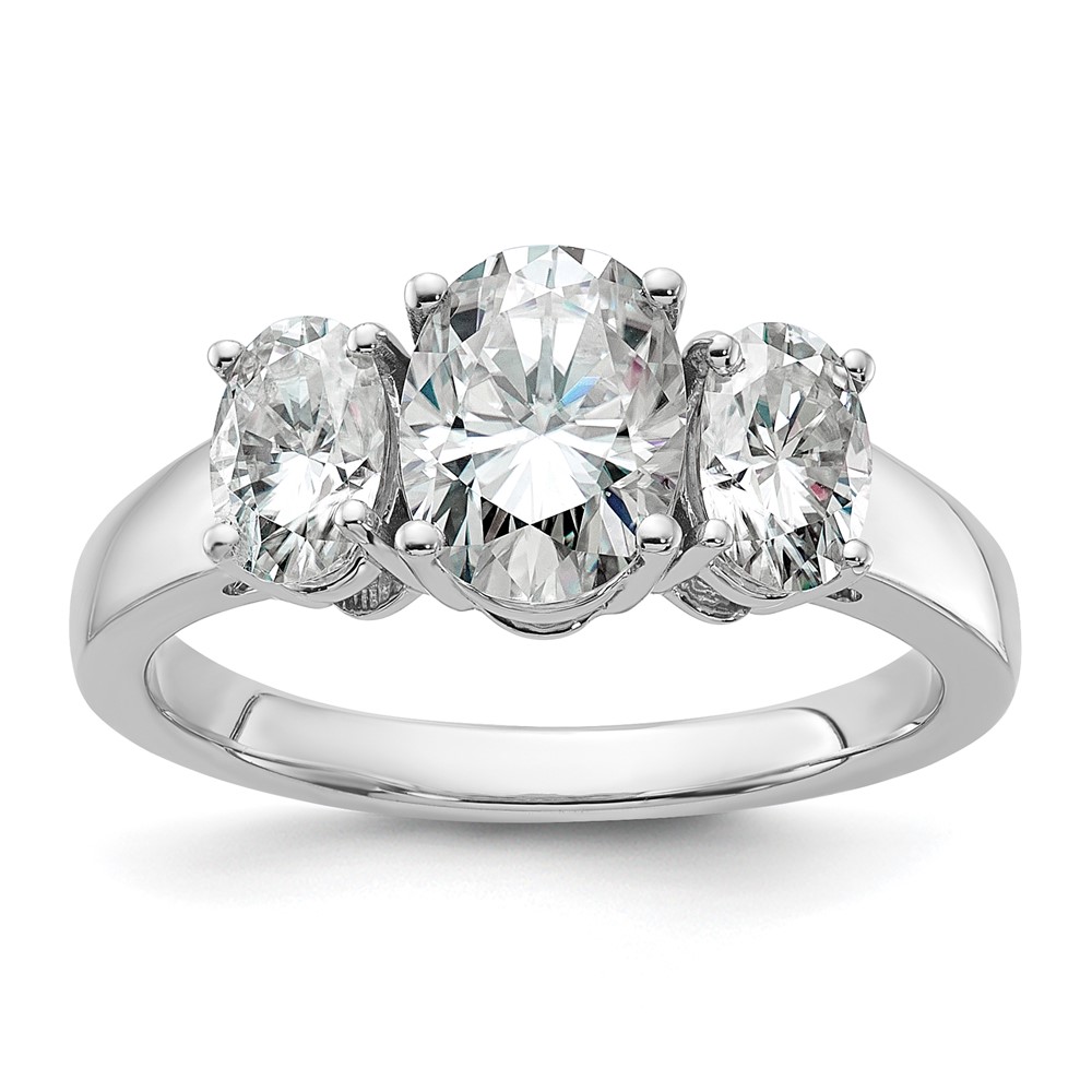 14K White Gold Three Stone Oval Mounting, Blank Mounting Only