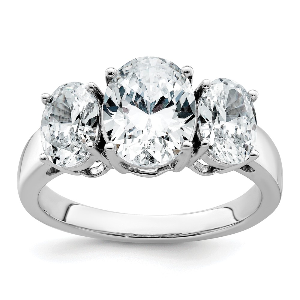 14K White Gold 1.62 Carat Lab Grown Diamond VS+ F+ 1.88 Oval Center Semi Mount Three Stone Engagement Ring