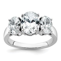 14K White Gold 1.62 Carat Lab Grown Diamond VS+ F+ 1.88 Oval Center Semi Mount Three Stone Engagement Ring view 1