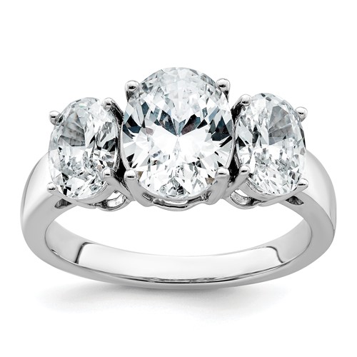 14K White Gold 3.62 Carat Lab Grown Diamond VS+ F+ Oval Complete Three Stone Engagement Ring