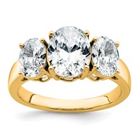 14K Yellow Gold 3.62 Carat Lab Grown Diamond VS+ F+ Oval Complete Three Stone Engagement Ring view 1