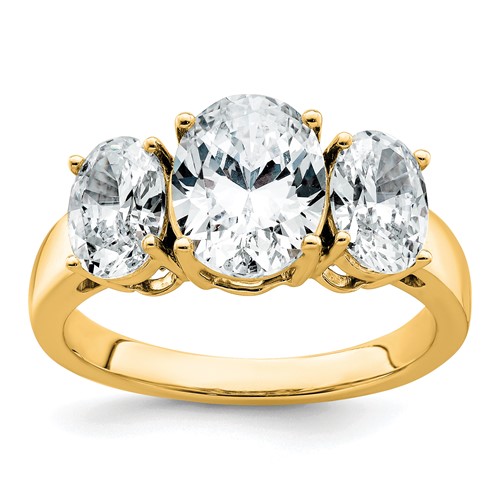 14K Yellow Gold 1.62 Carat Lab Grown Diamond VS+ F+ 1.88 Oval Center Semi Mount Three Stone Engagement Ring