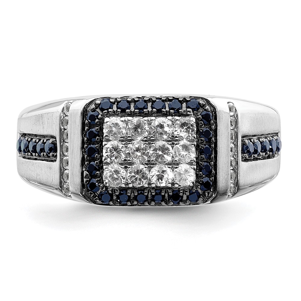 IBGoodman 10k White Gold 3/8 carat Lab Grown Diamond VS/SI+ G+ and Lab Created Blue Sapphire Men's Ring (RM6799-CS-100-0WLG)