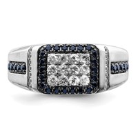 IBGoodman 10K White Gold 0.38 Carat Lab Grown Diamond VS SI+ G+ and Lab Created Blue Sapphire Men's Ring view 4