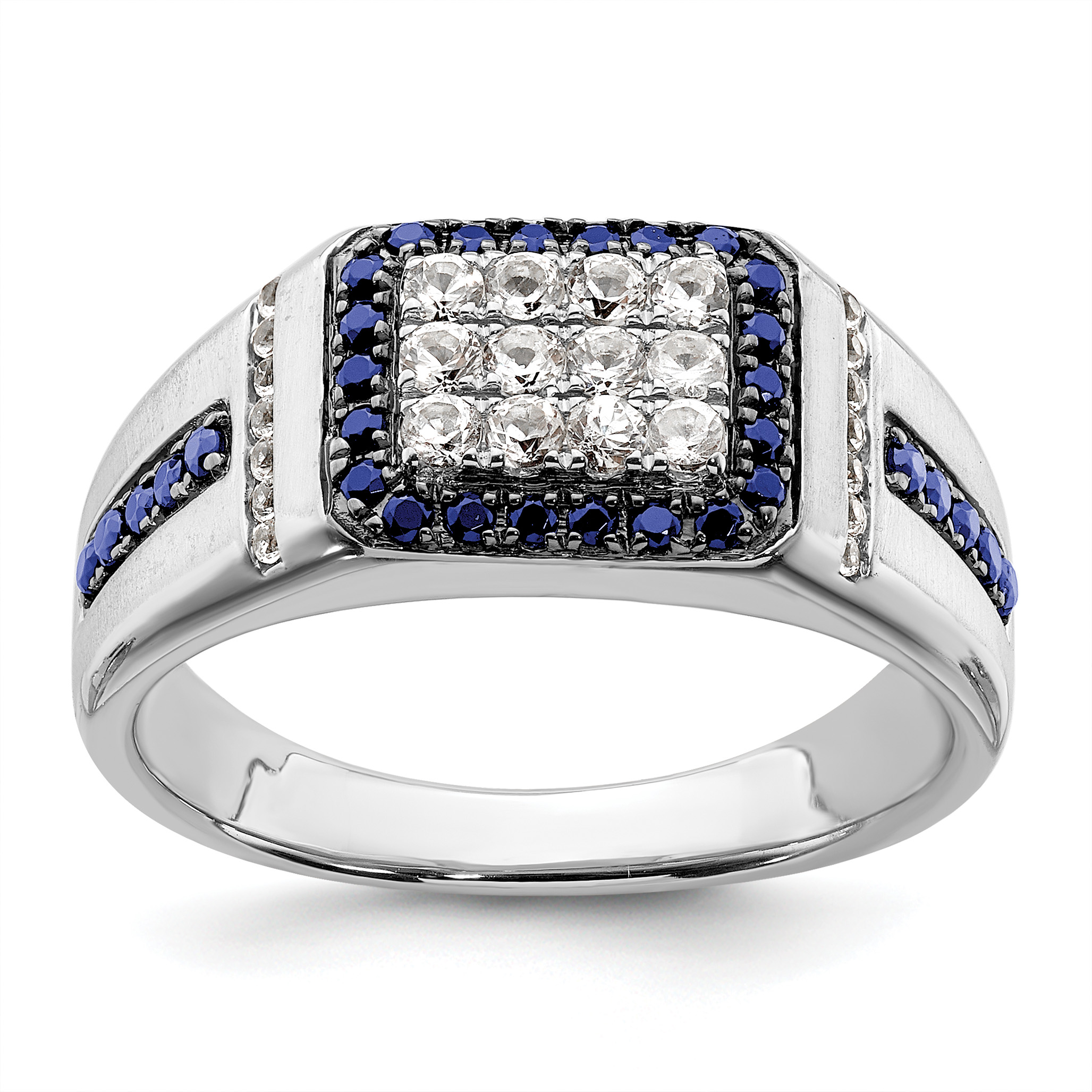 IBGoodman 10k White Gold 3/8 carat Lab Grown Diamond VS/SI+ G+ and Lab Created Blue Sapphire Men's Ring (RM6799-CS-100-0WLG)