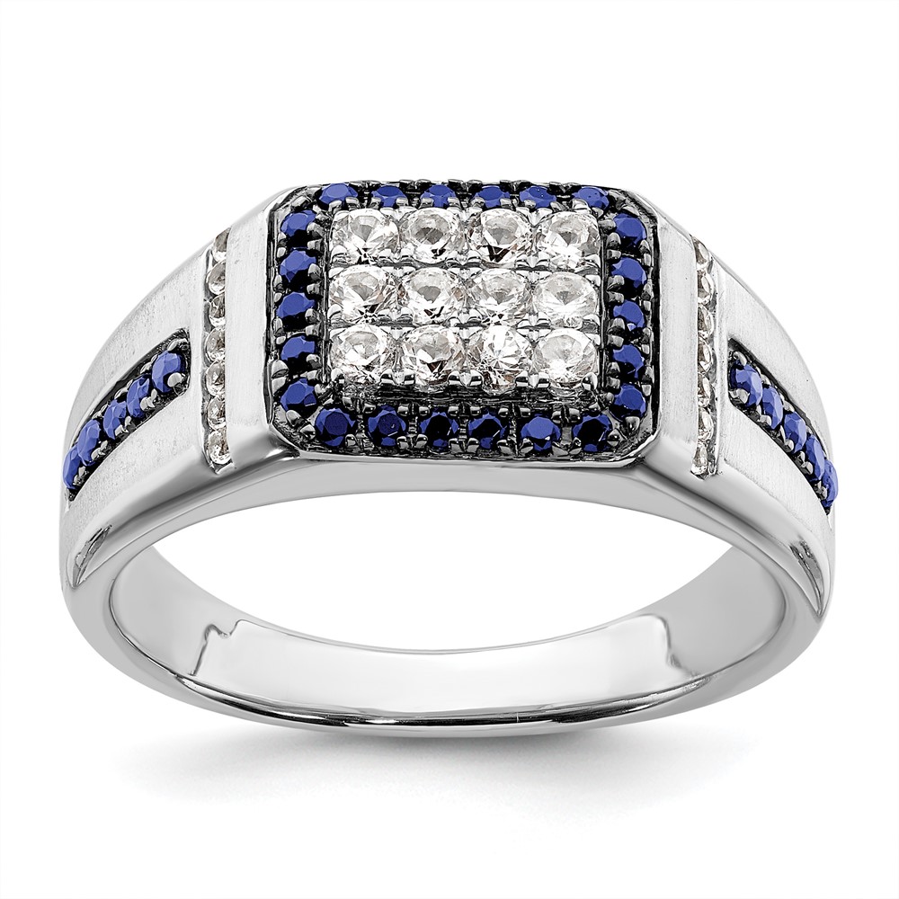 IBGoodman 10k White Gold 3/8 carat Lab Grown Diamond VS/SI+ G+ and Lab Created Blue Sapphire Men's Ring (RM6799-CS-100-0WLG)