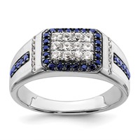 IBGoodman 10K White Gold 0.38 Carat Lab Grown Diamond VS SI+ G+ and Lab Created Blue Sapphire Men's Ring view 1