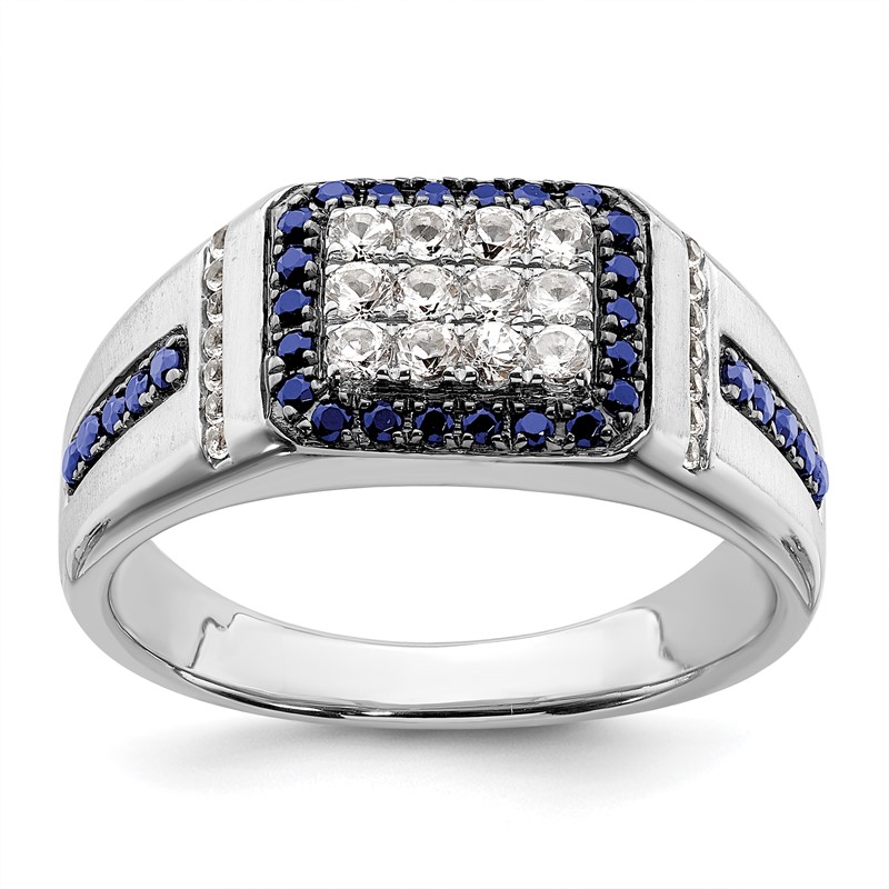 IBGoodman 10k White Gold 3/8 carat Lab Grown Diamond VS/SI+ G+ and Lab Created Blue Sapphire Men's Ring